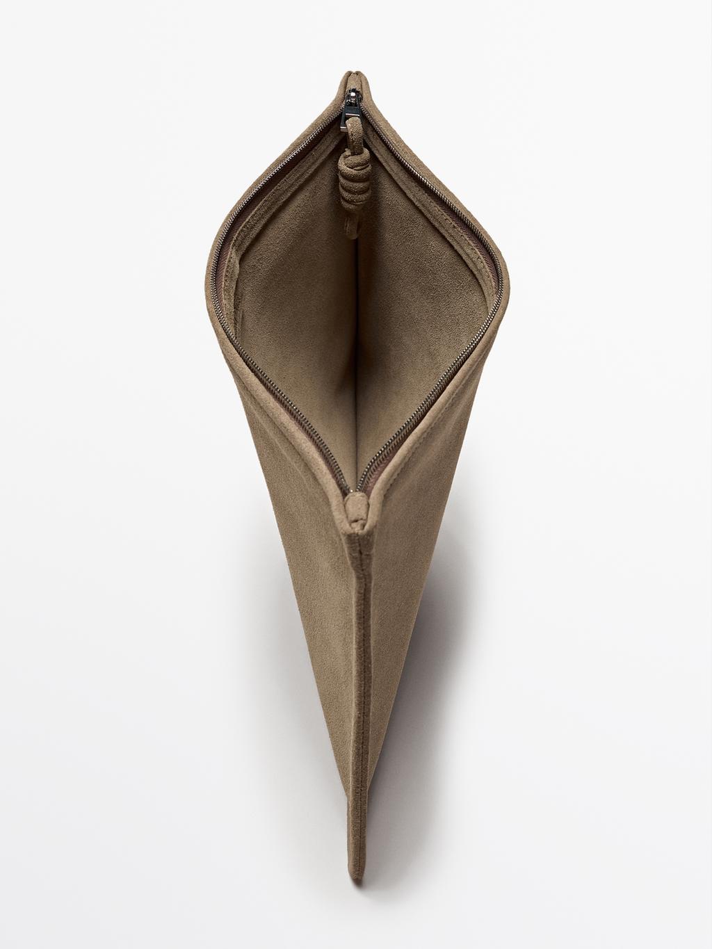 Small split suede leather pouch bag with knot