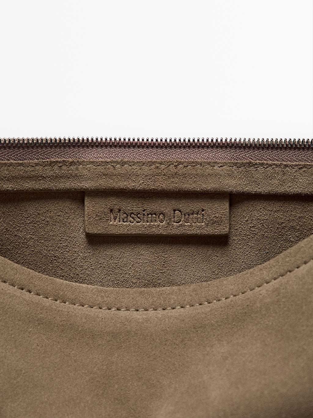 Small split suede leather pouch bag with knot