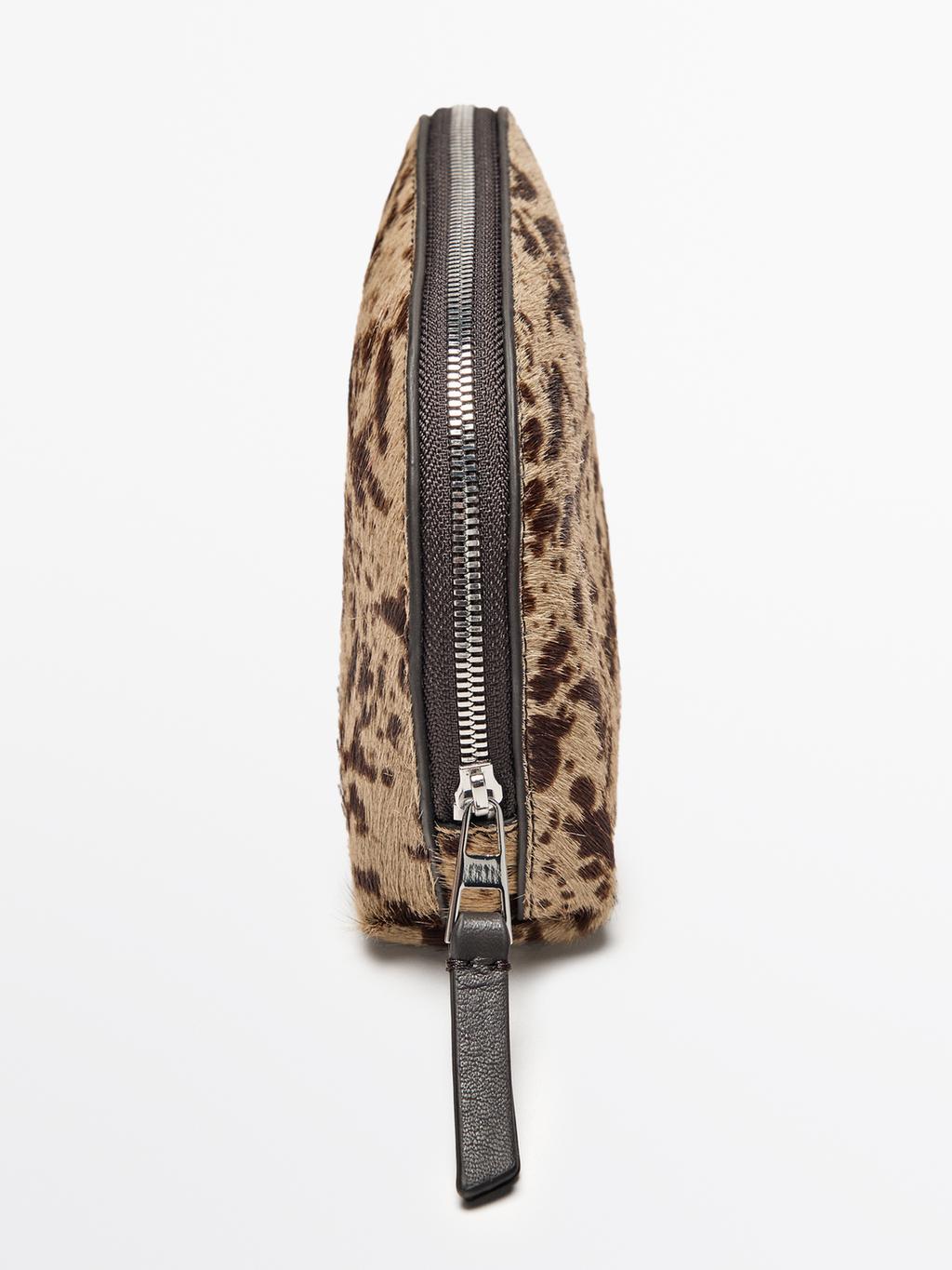 Hair on leather mini animal print toiletry bag