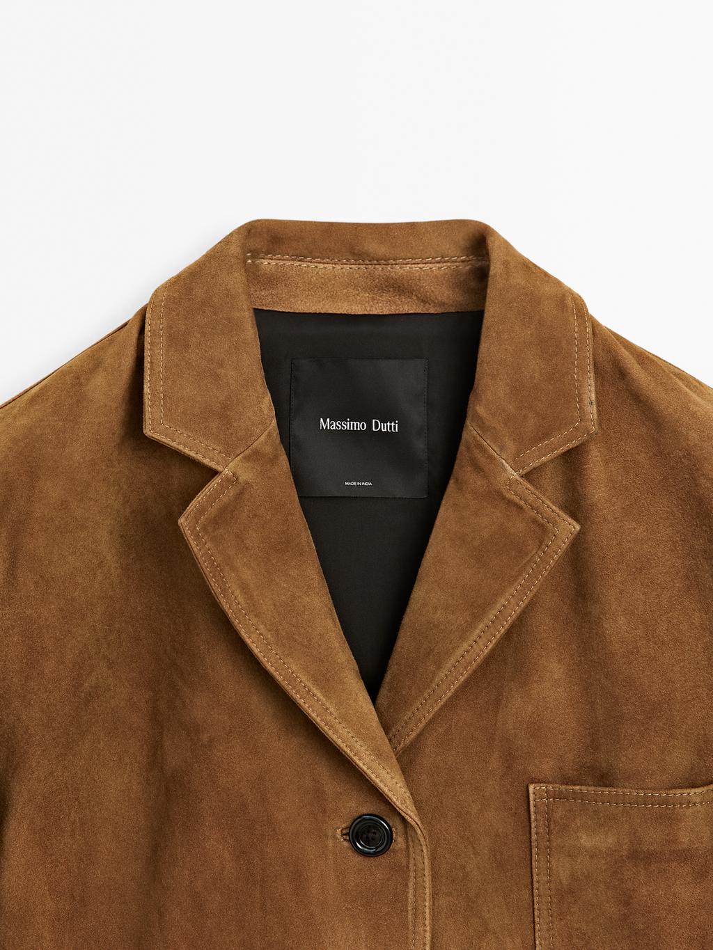 Suede leather blazer with pockets