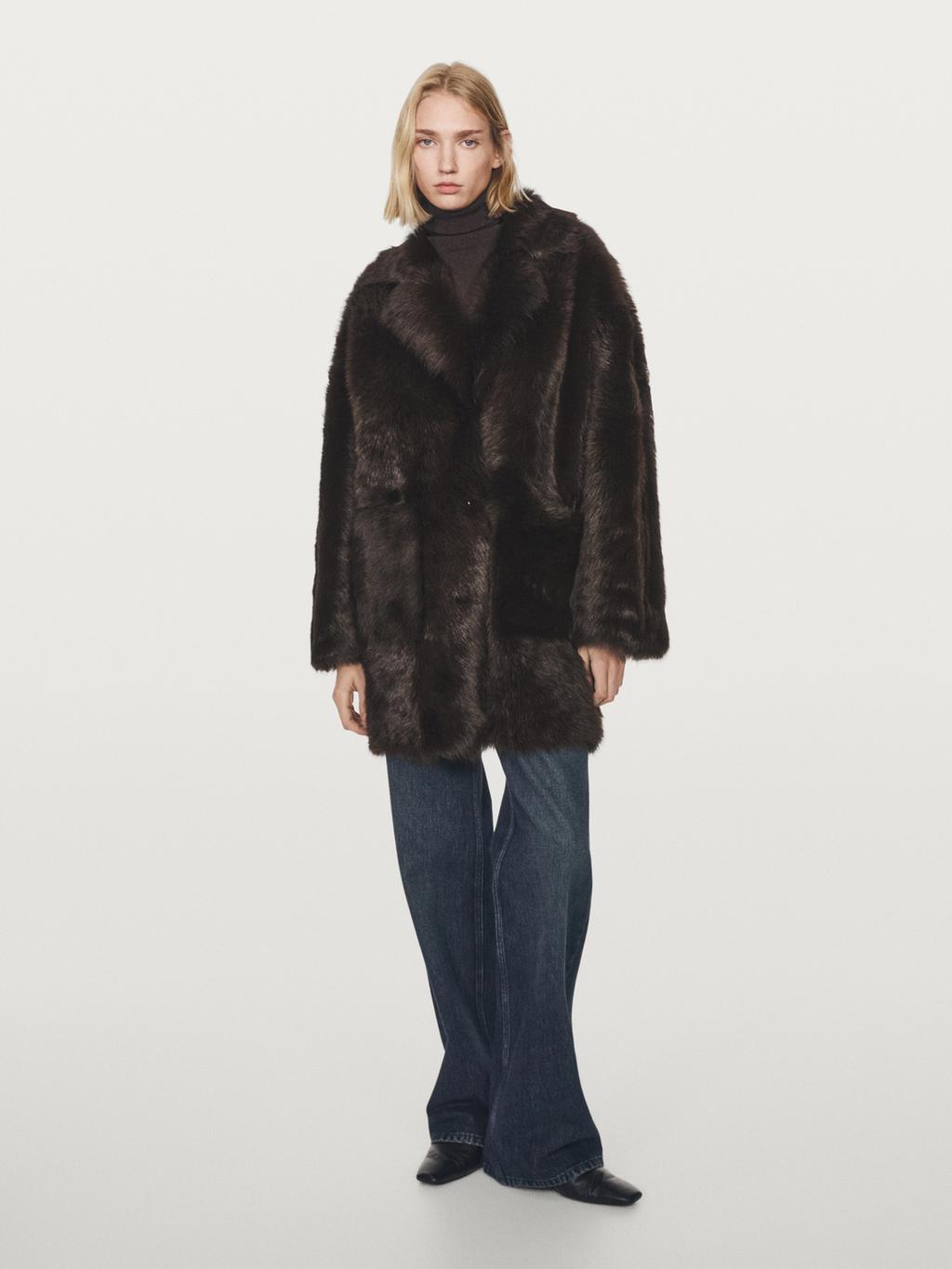 Long leather coat with fur