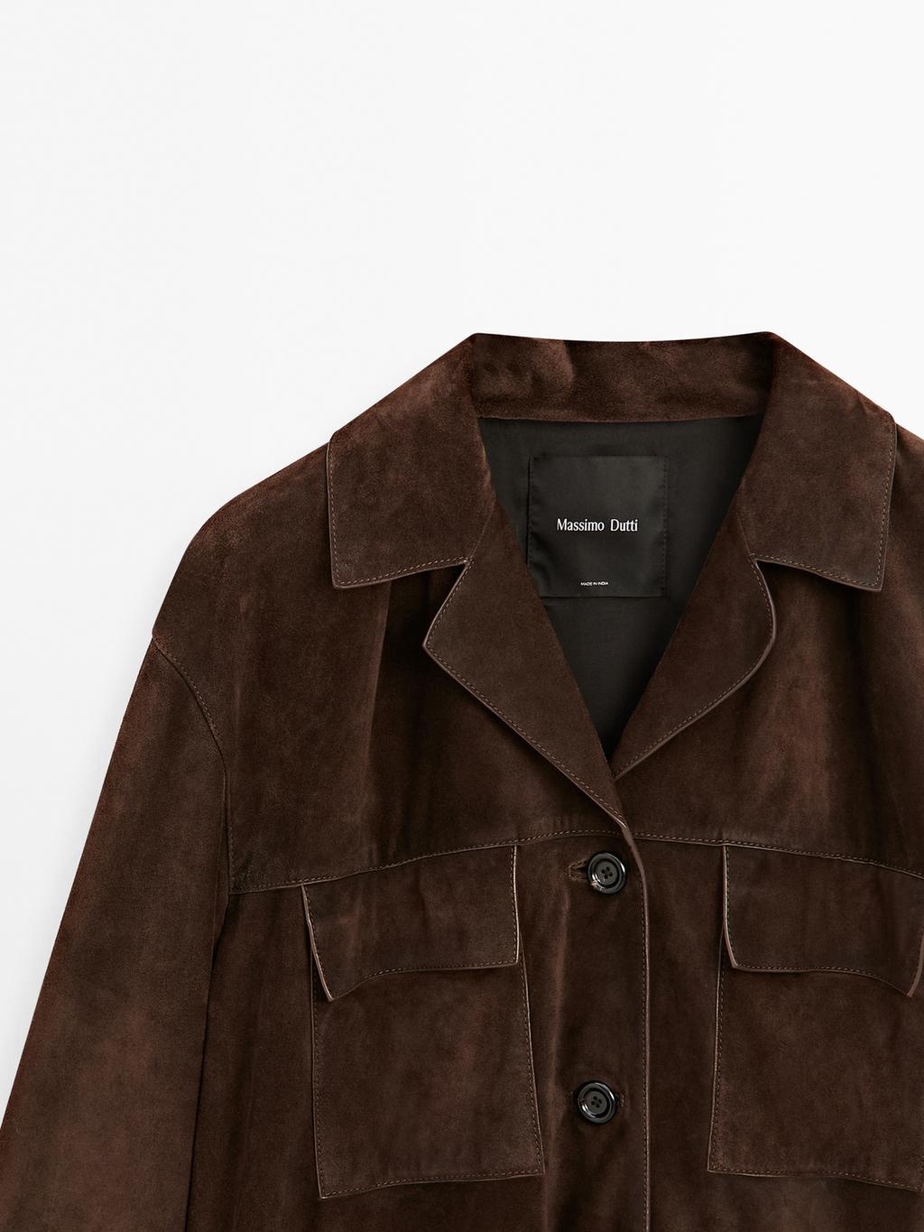 Split suede leather jacket with pockets