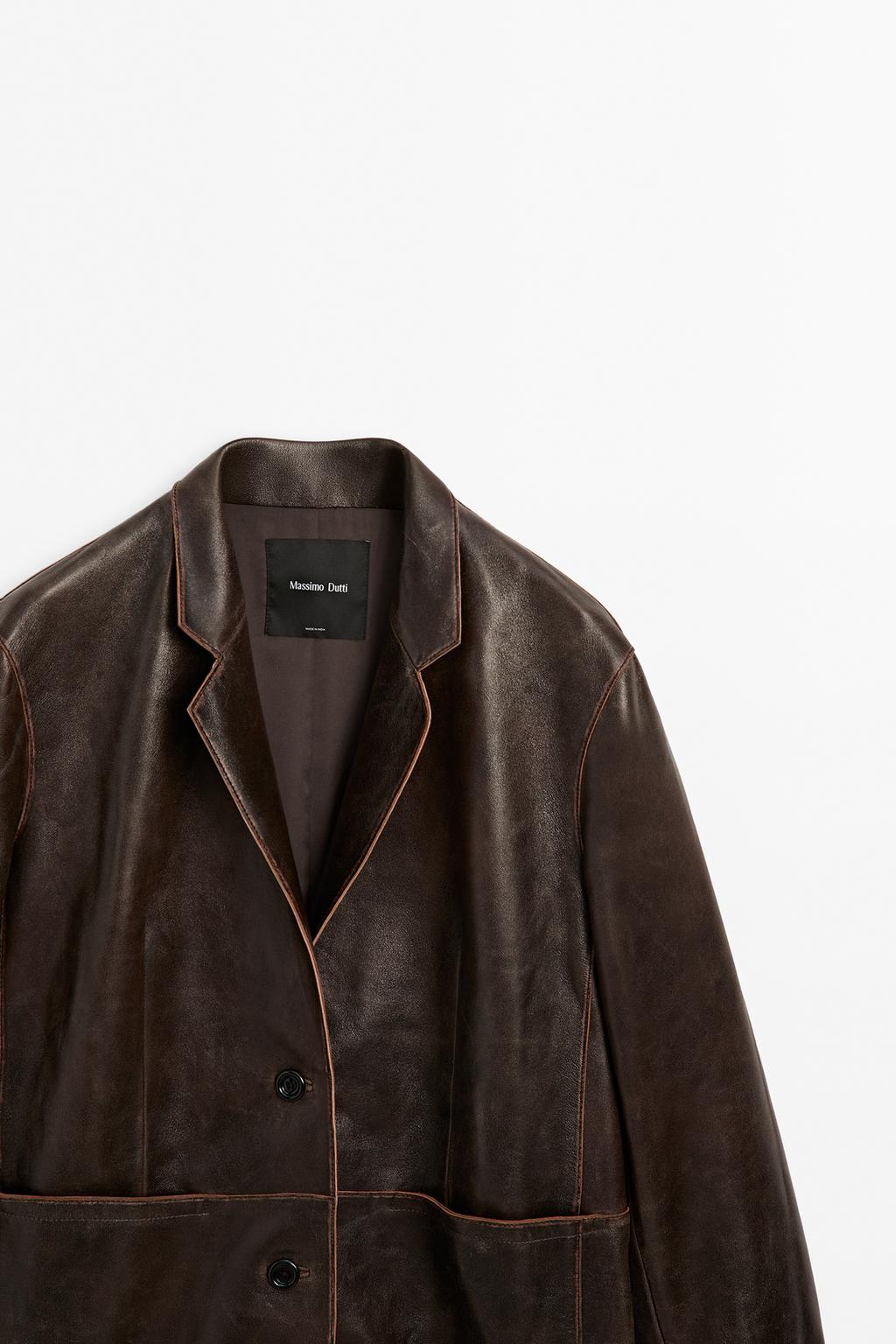 Distressed nappa leather coat