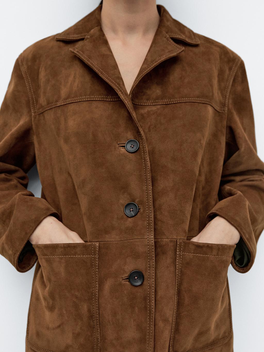 Suede leather blazer with topstitching