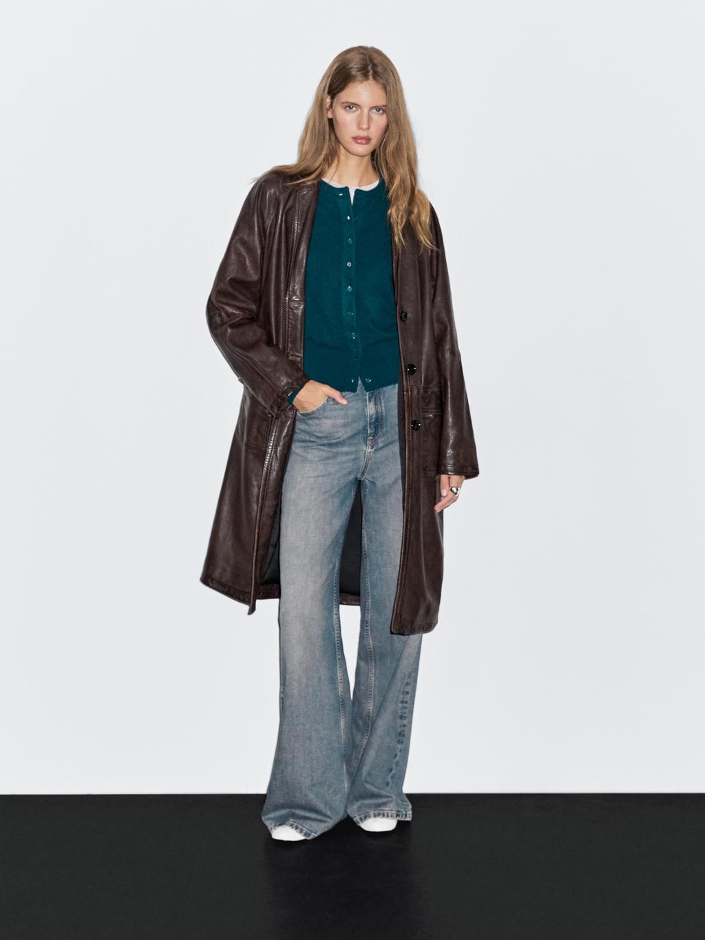 Long nappa leather coat