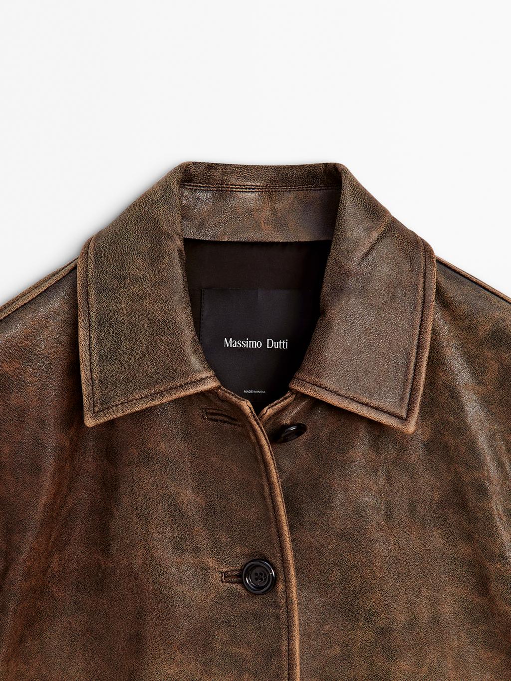 Distressed effect nappa leather cropped jacket