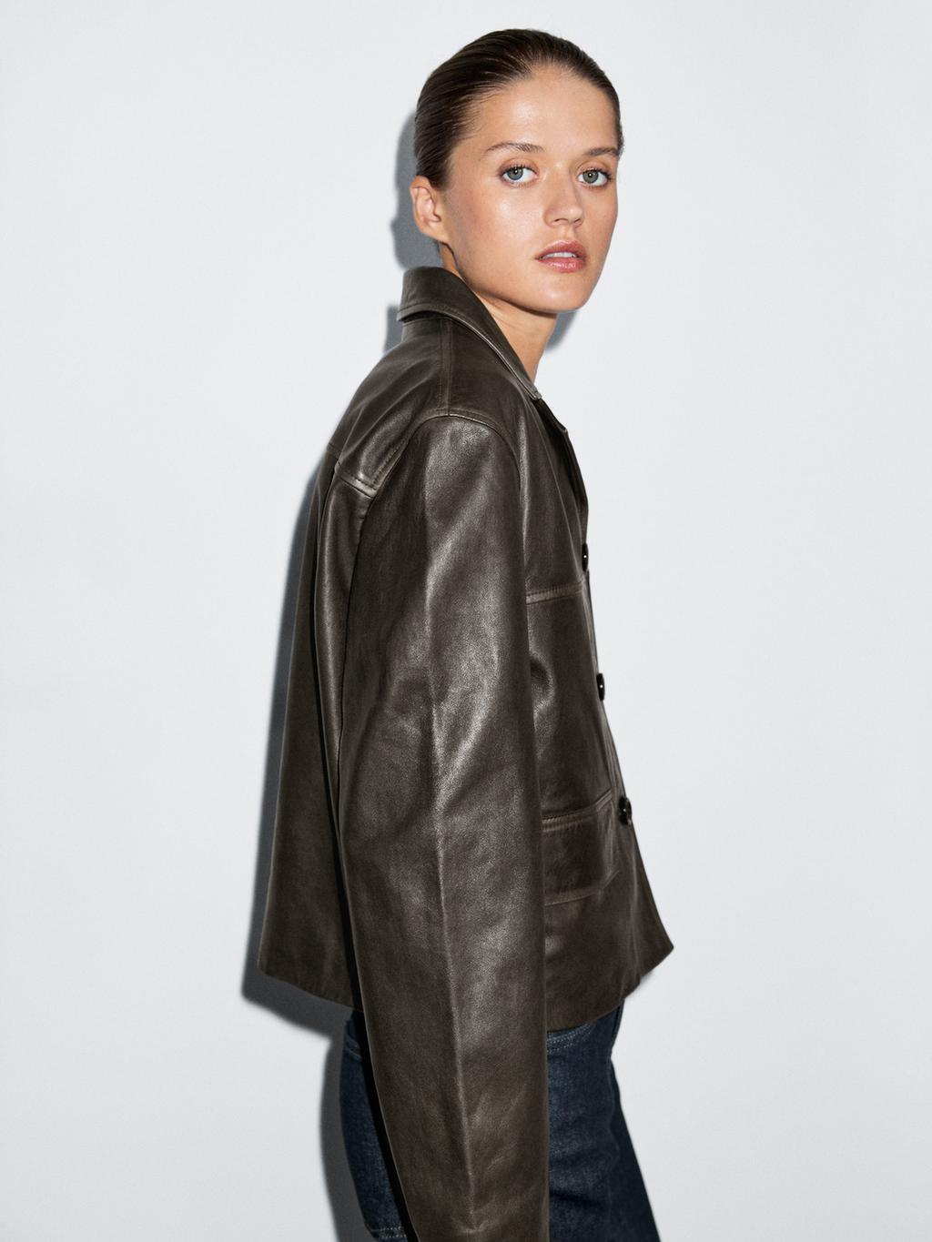 Nappa leather jacket with lapel collar