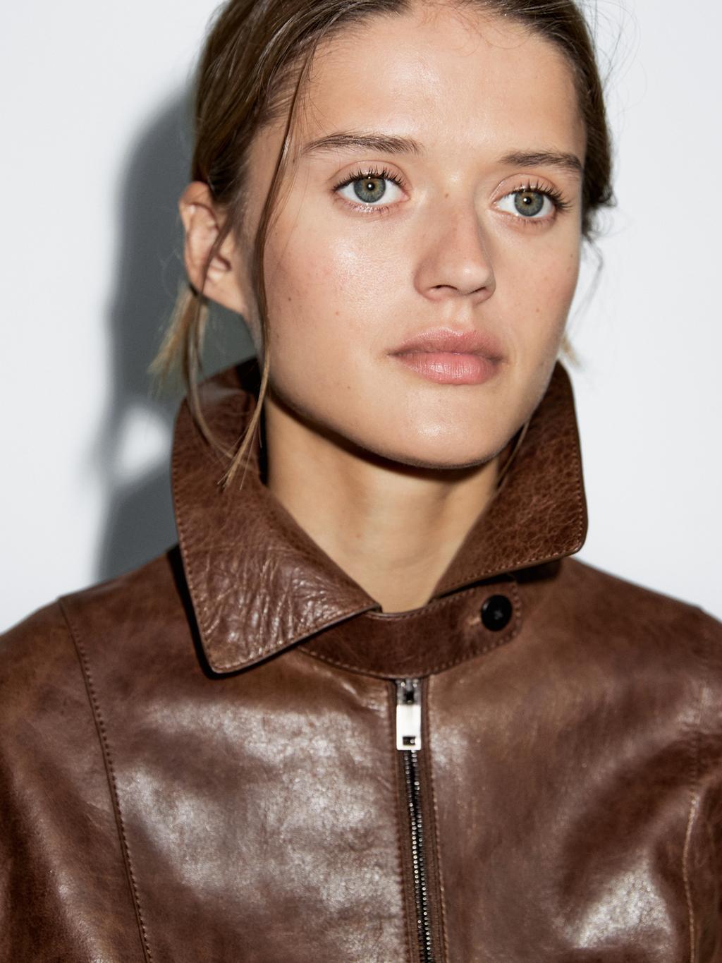 Short nappa leather jacket