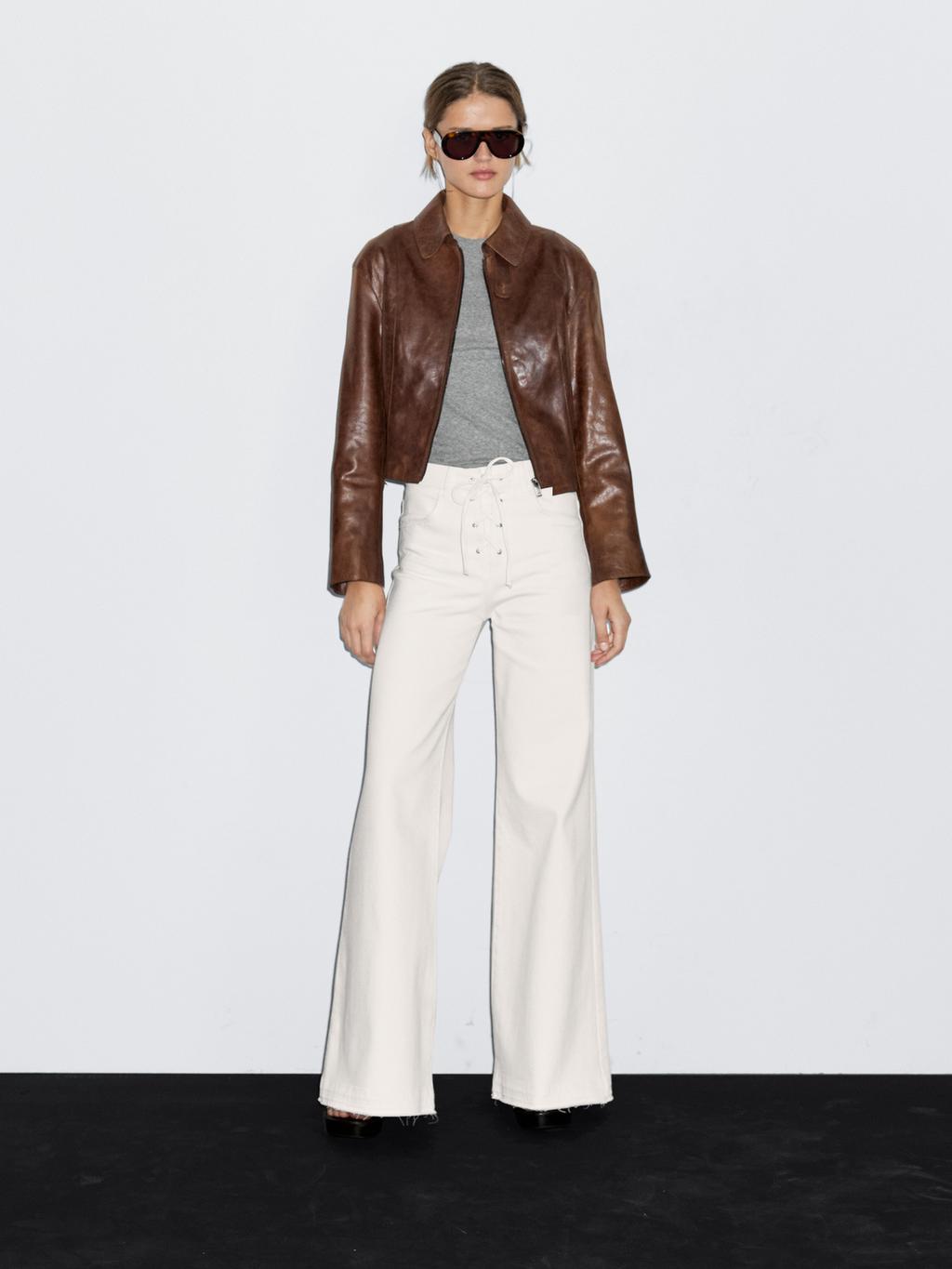 Short nappa leather jacket