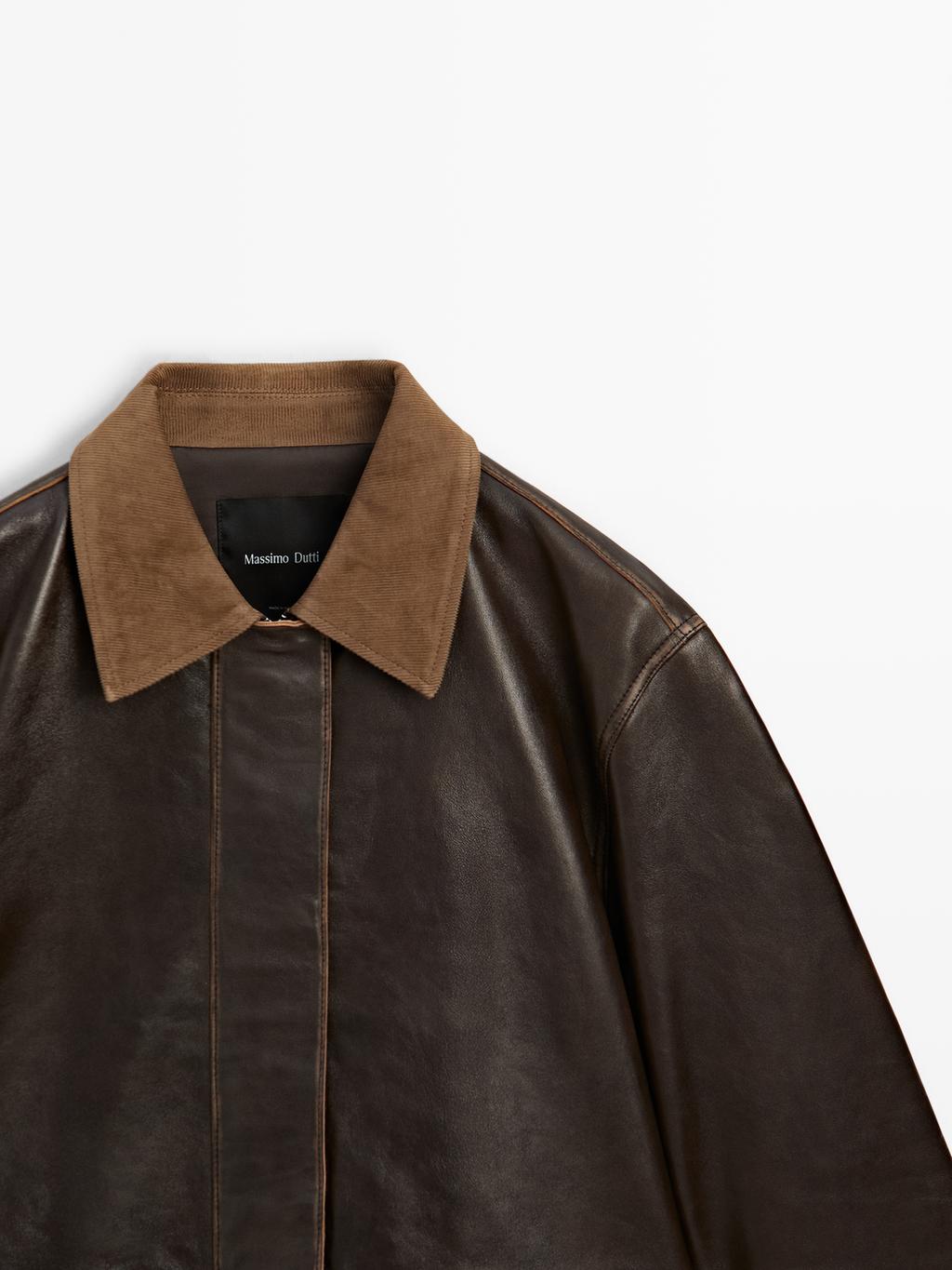 Nappa leather parka with corduroy detail