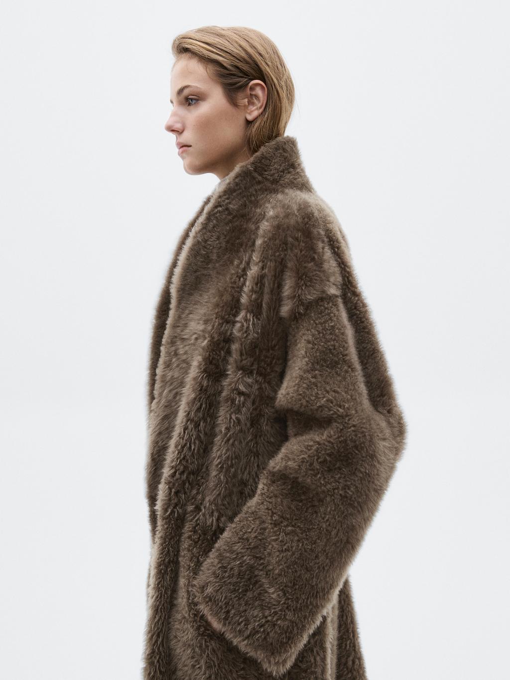 Long mouton coat with belt - LIMITED