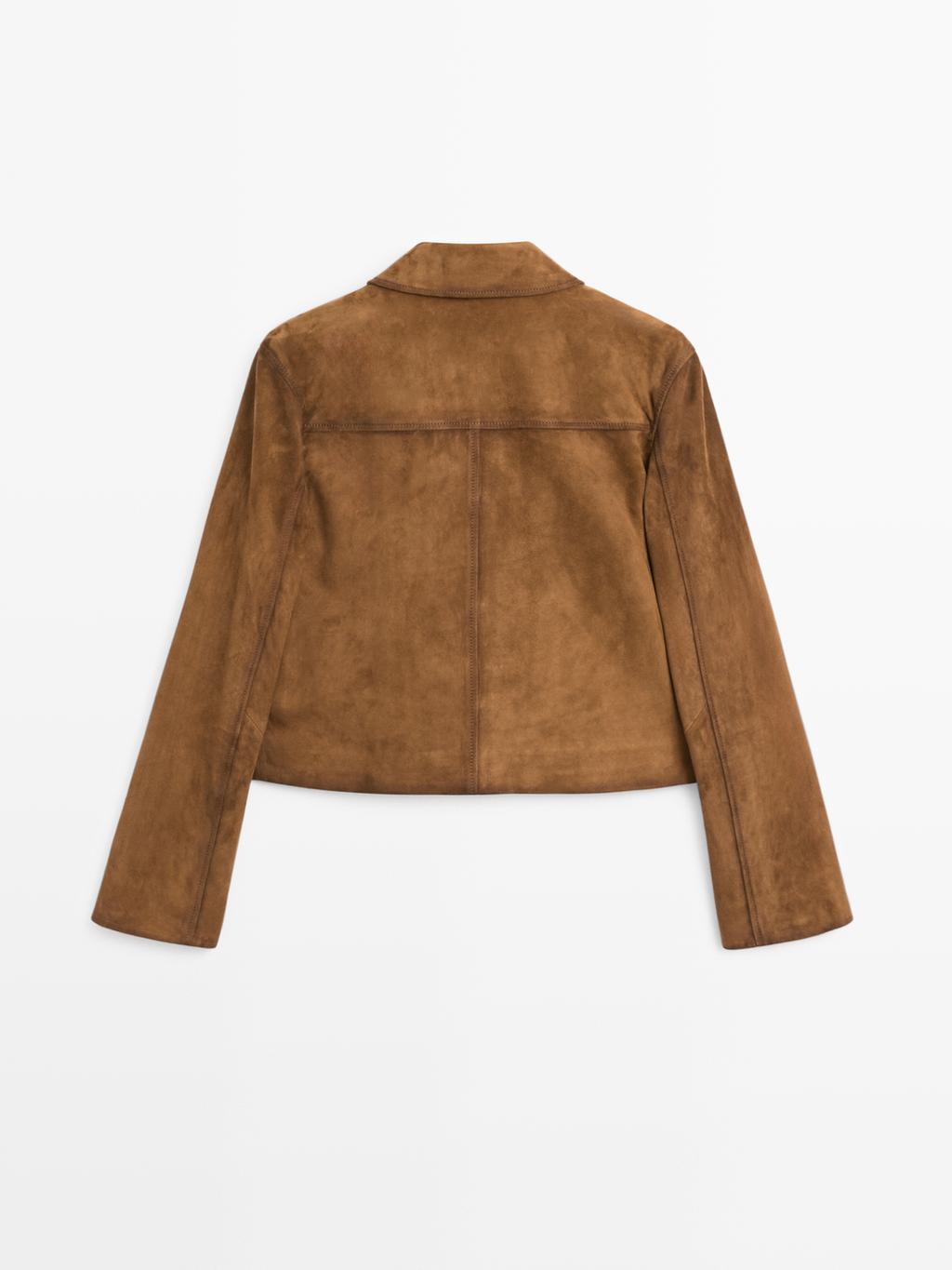 Suede leather jacket with gold-toned buttons