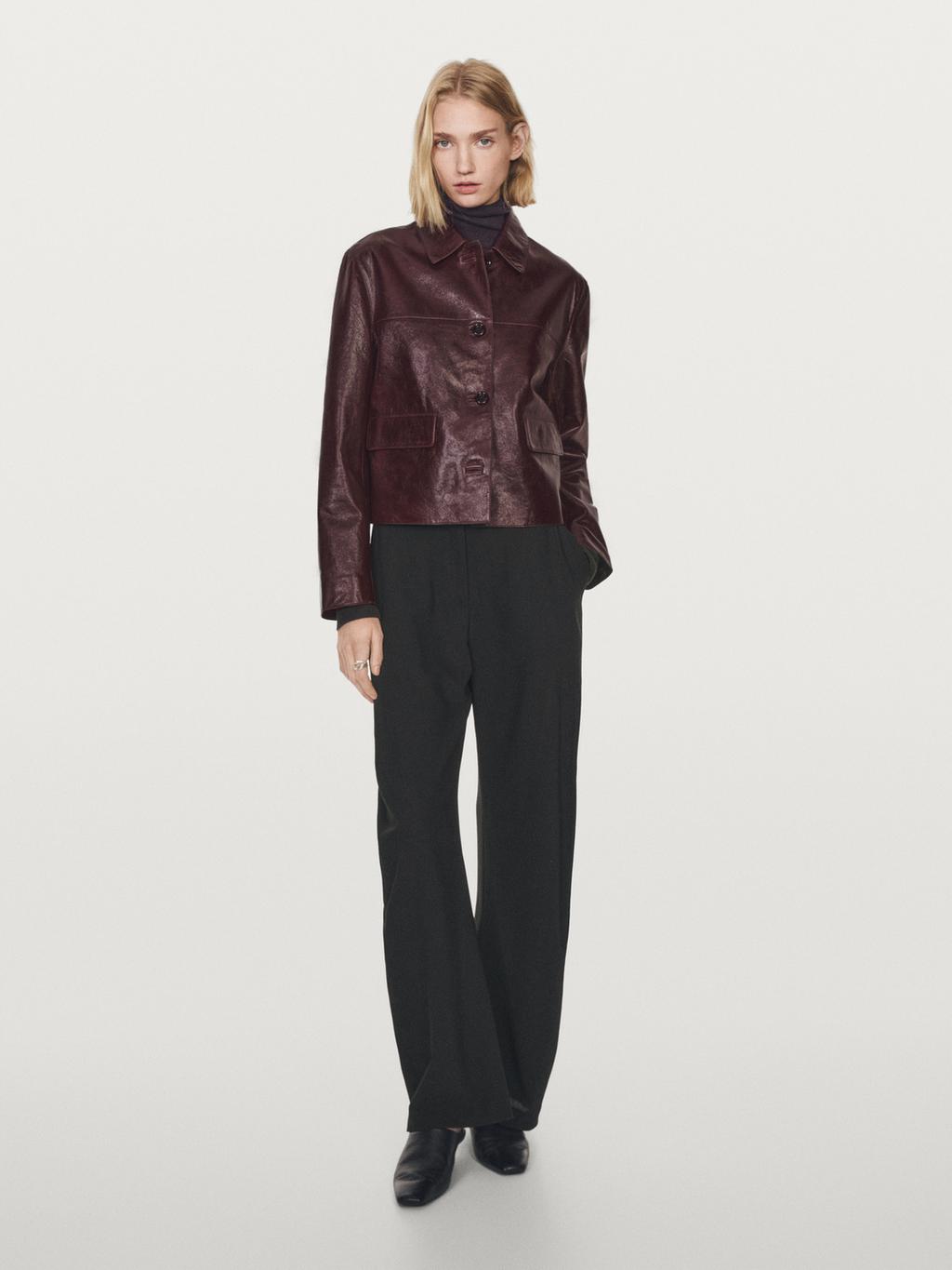 Cropped nappa leather jacket