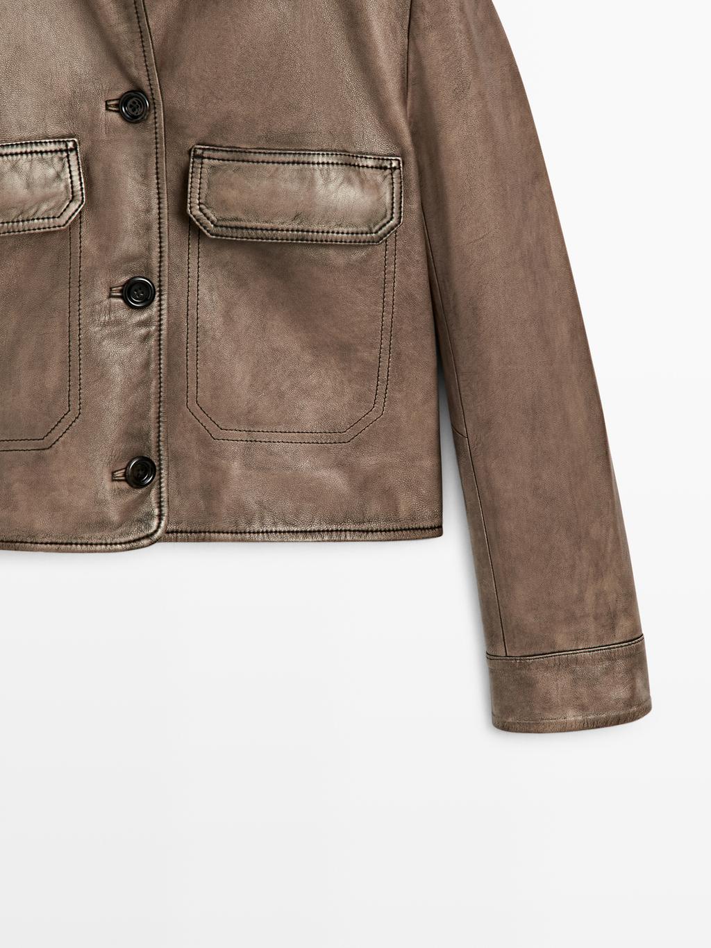 Nappa leather jacket with fur skin collar