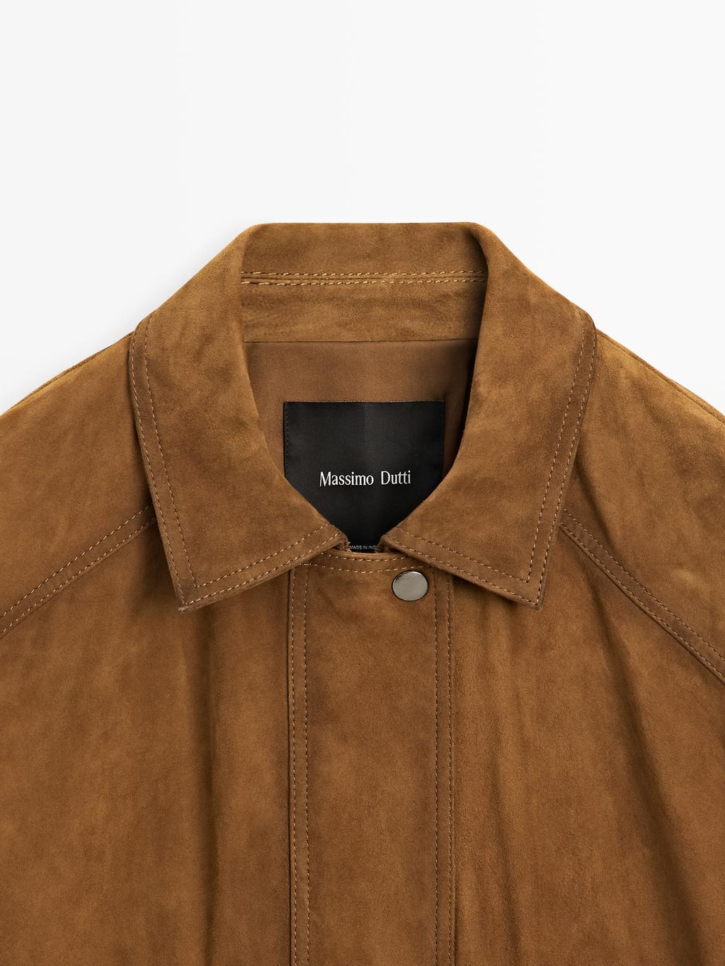 Suede leather bomber jacket with pockets
