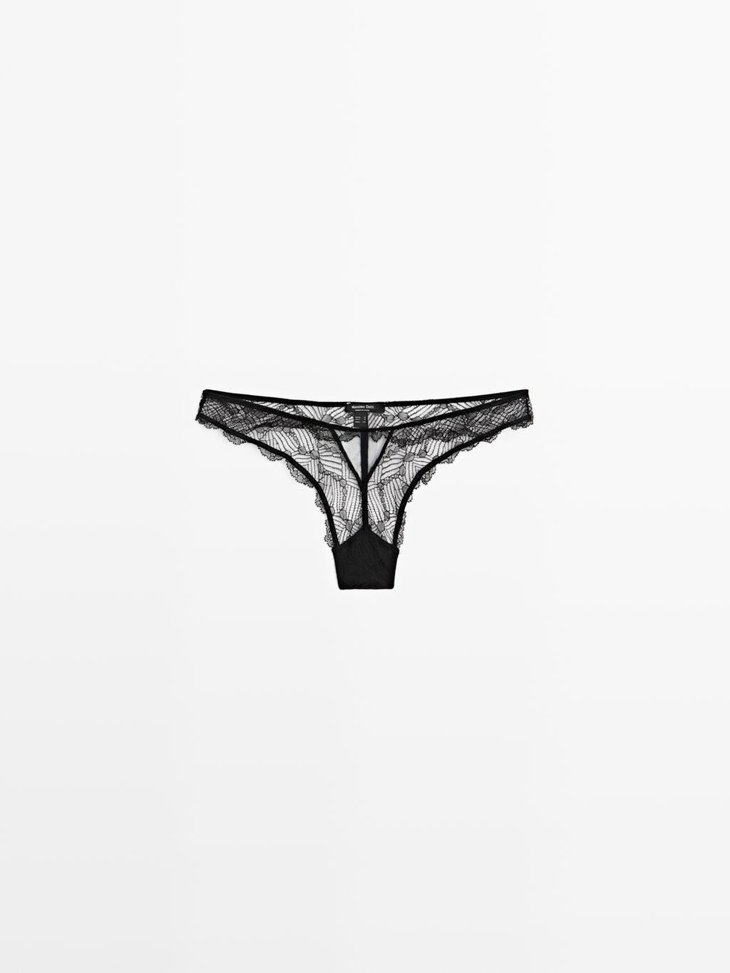 Lace thong with mesh detail