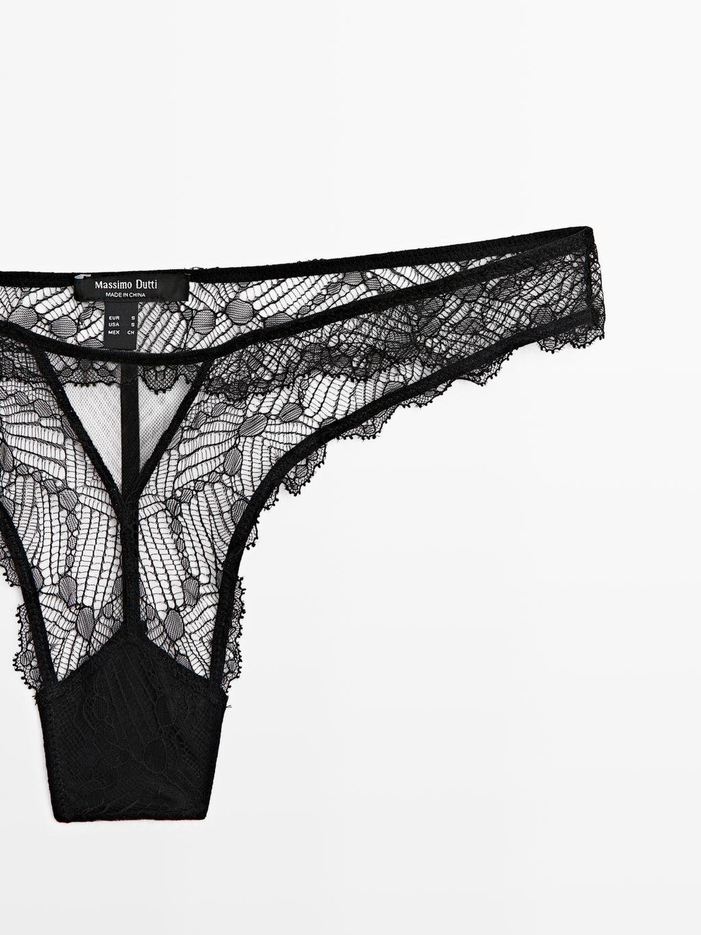 Lace thong with mesh detail