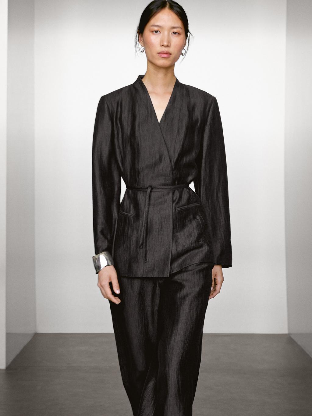 Linen blend palazzo trousers with darts