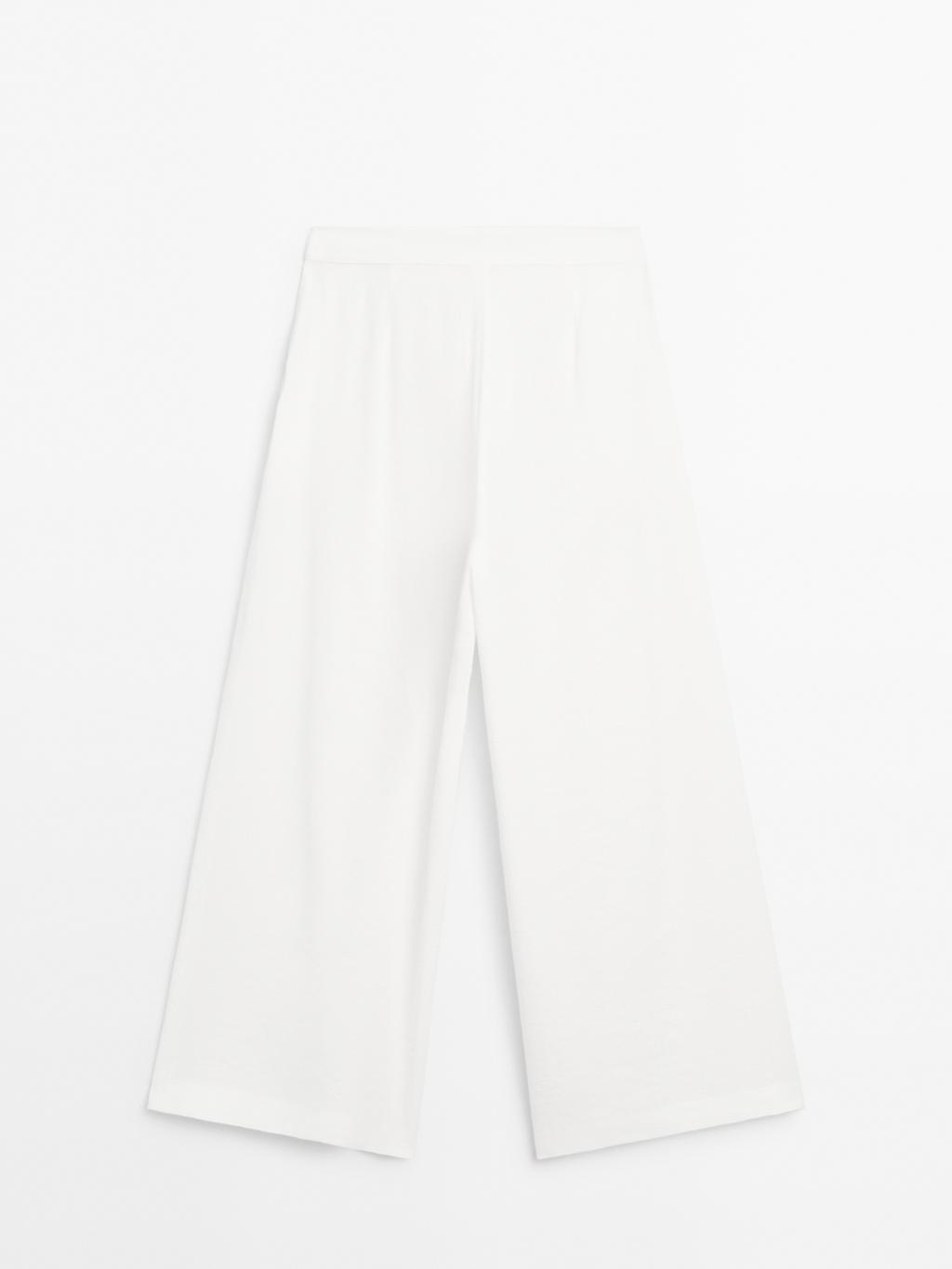 Linen blend darted palazzo trousers