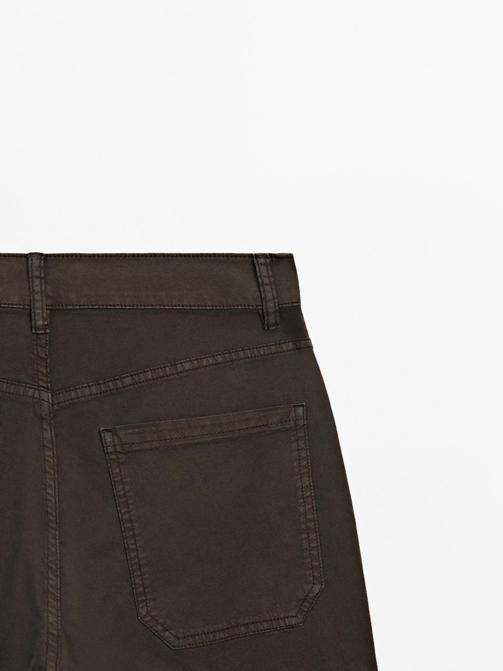 Cotton blend straight-leg cropped trousers