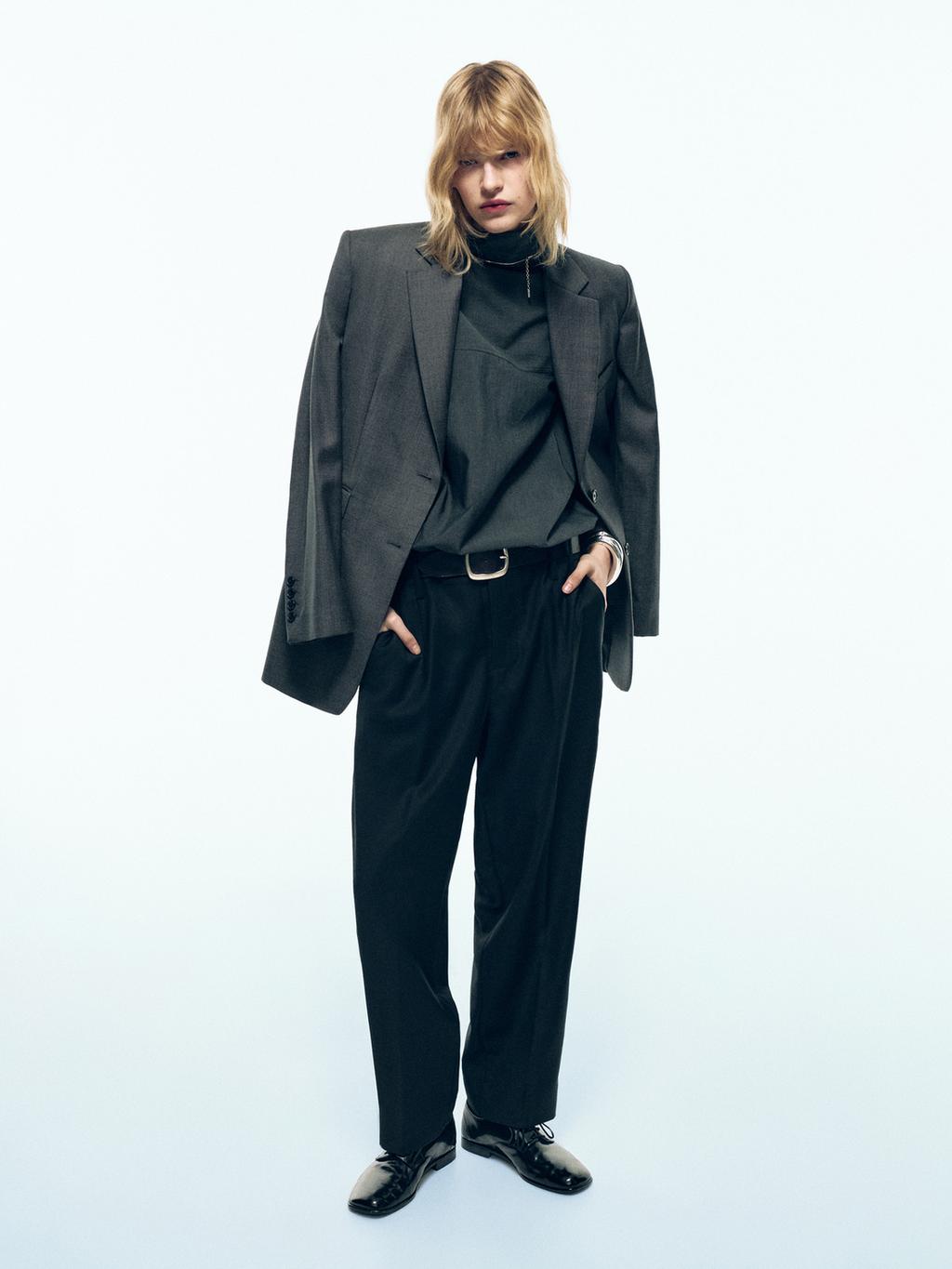 100% wool boyfriend fit trousers