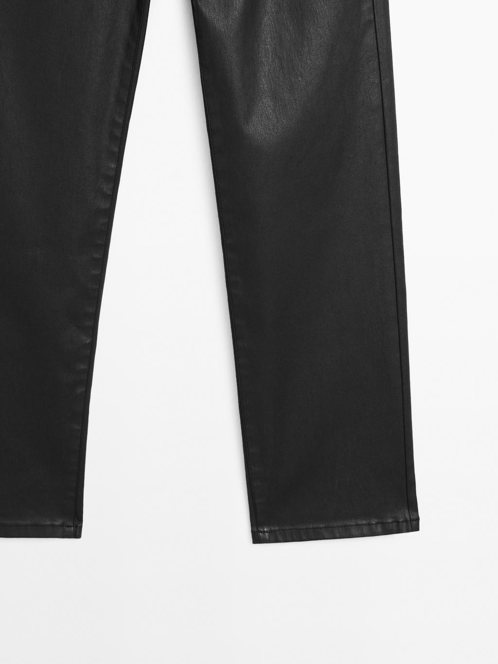 High-waist straight-leg waxed trousers