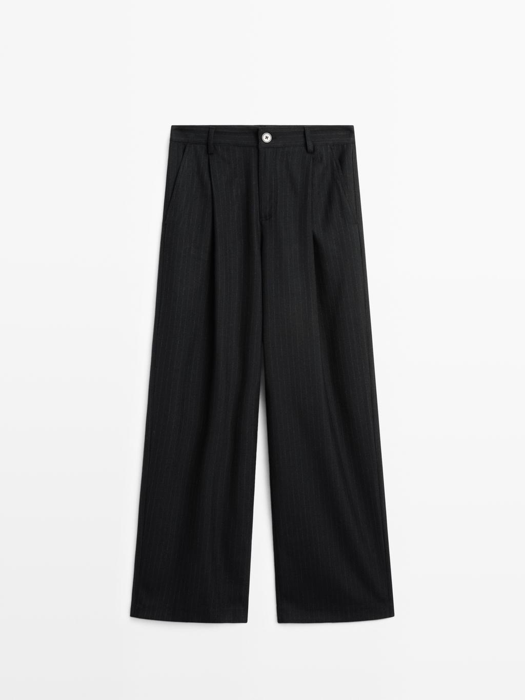 Mid-rise wide-leg pinstripe trousers