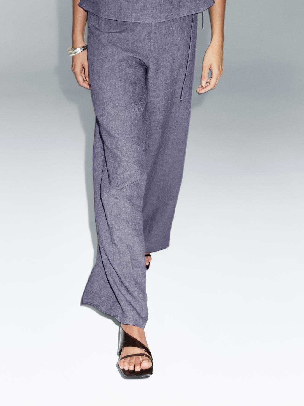 100% linen high-waist trousers