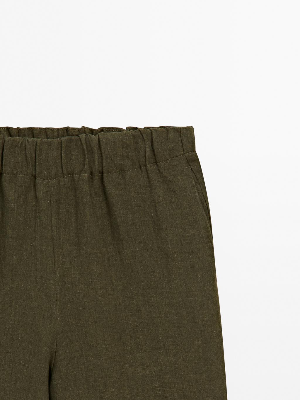 100% linen straight-leg trousers