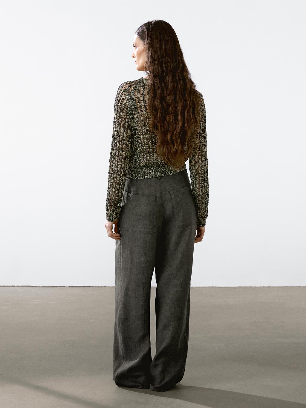100% linen wide-leg trousers