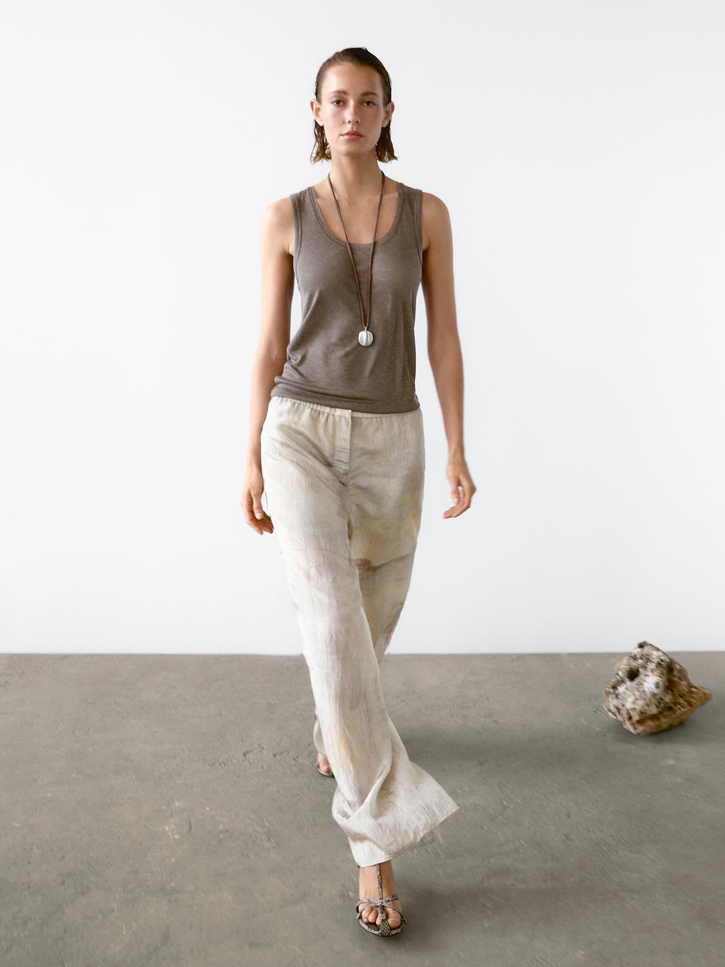 Flowing straight-leg print trousers