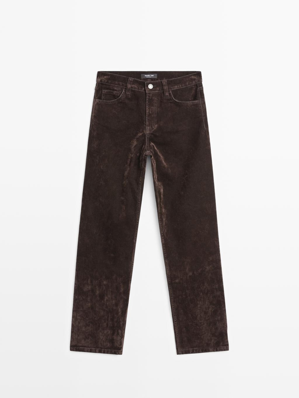 Straight-leg mid-rise flocked jeans
