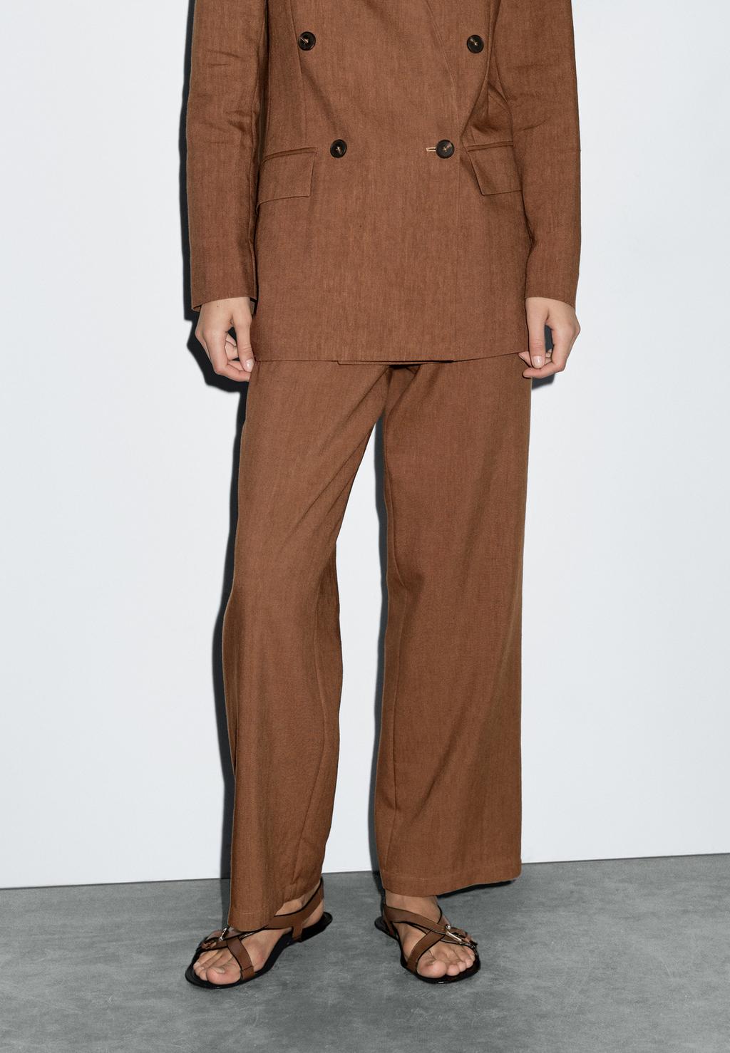 Linen blend wide-leg trousers