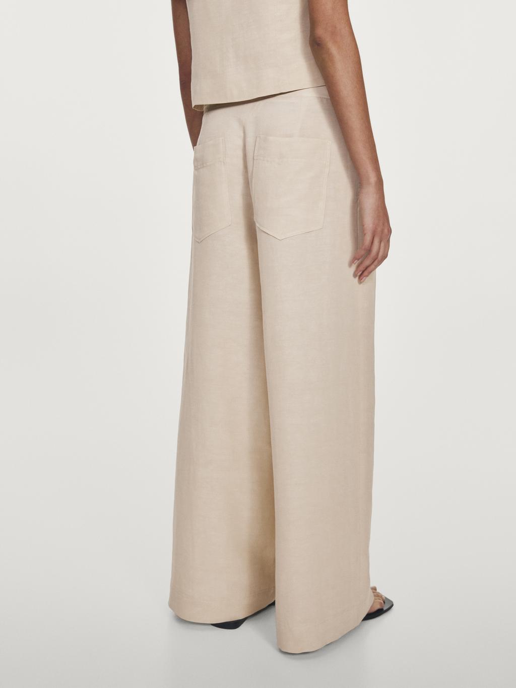 Linen blend darted wide-leg trousers