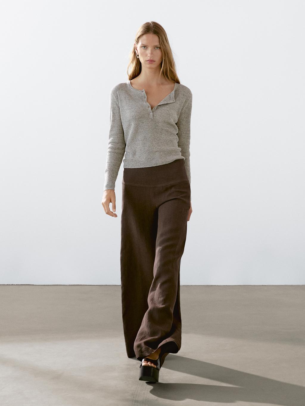 High-waist wide-leg linen trousers