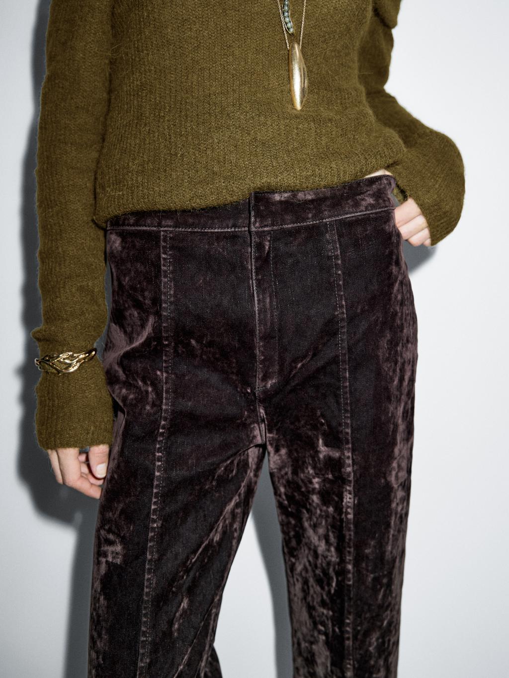 Flare fit high-waist flocked jeans