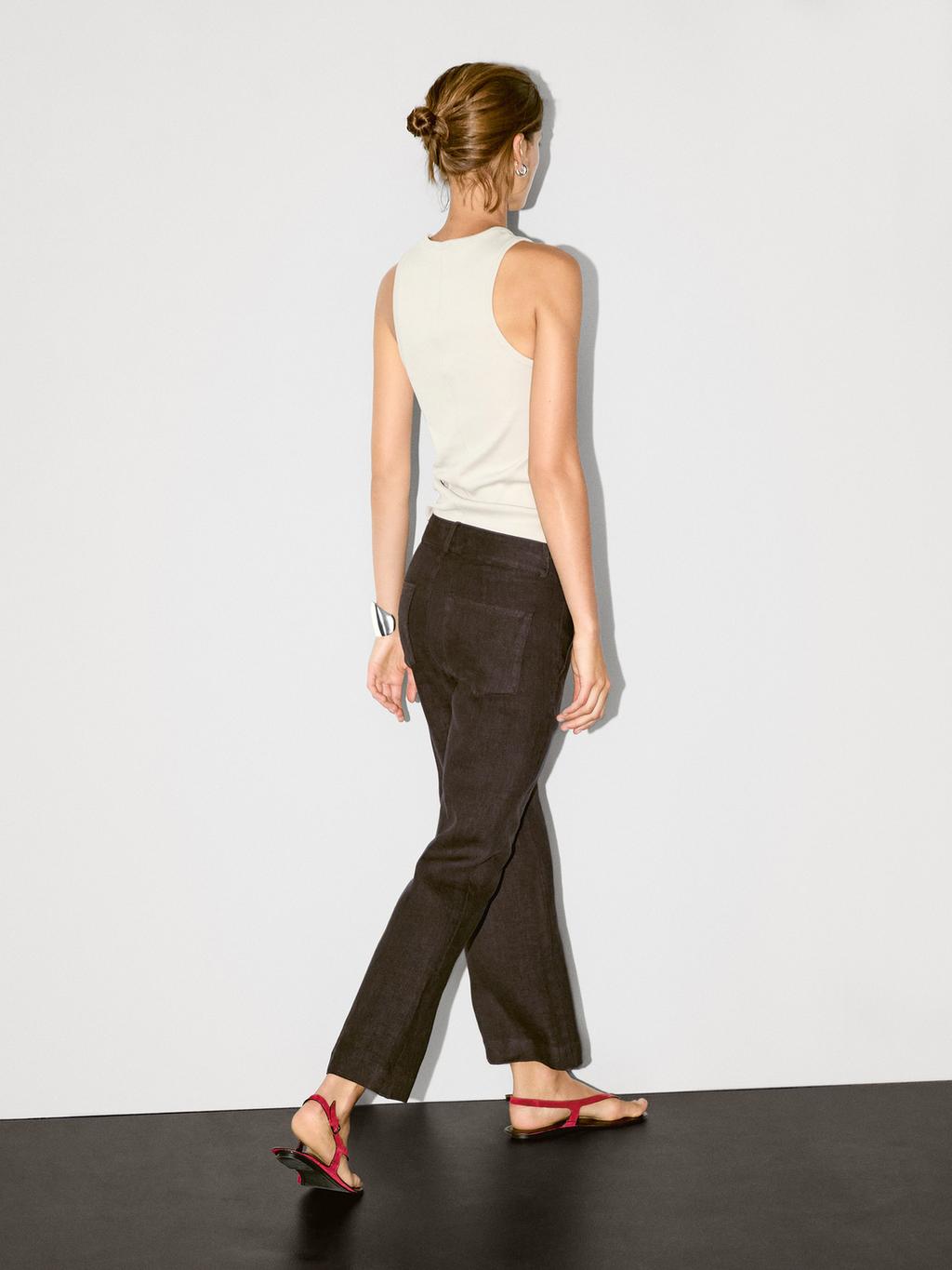 100% linen kick flare fit trousers