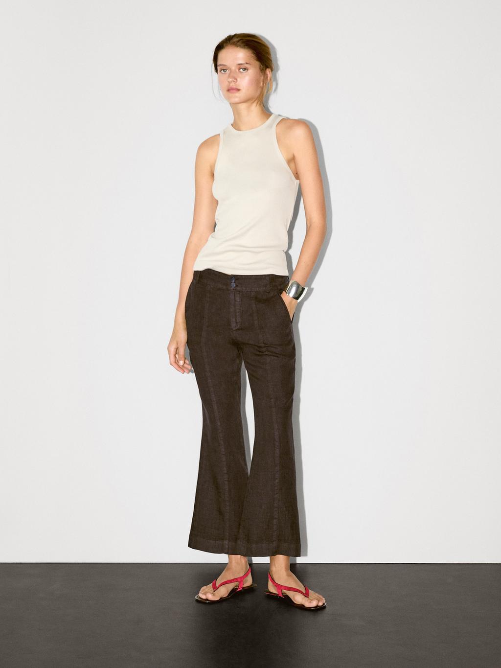 100% linen kick flare fit trousers