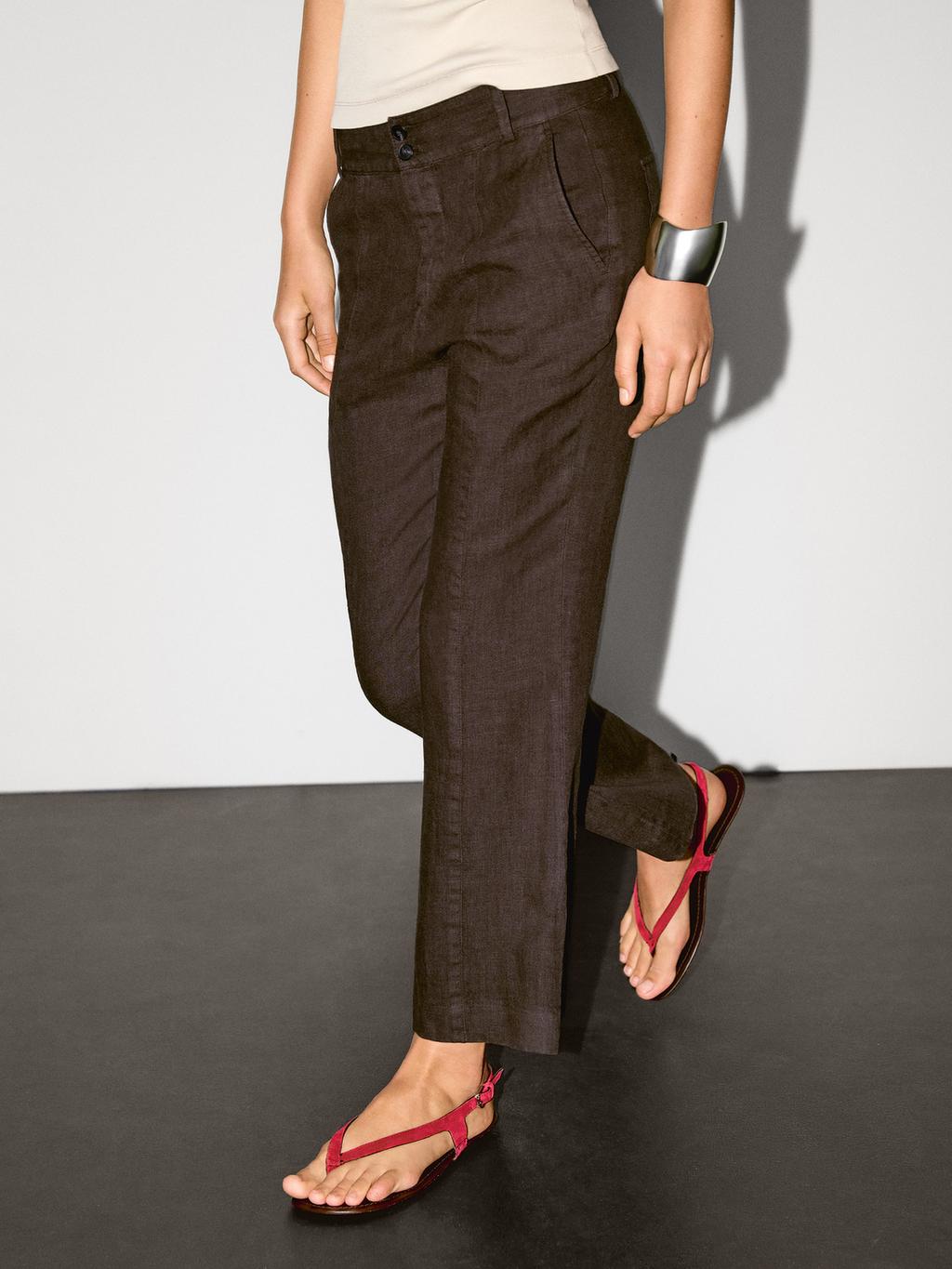 100% linen kick flare fit trousers