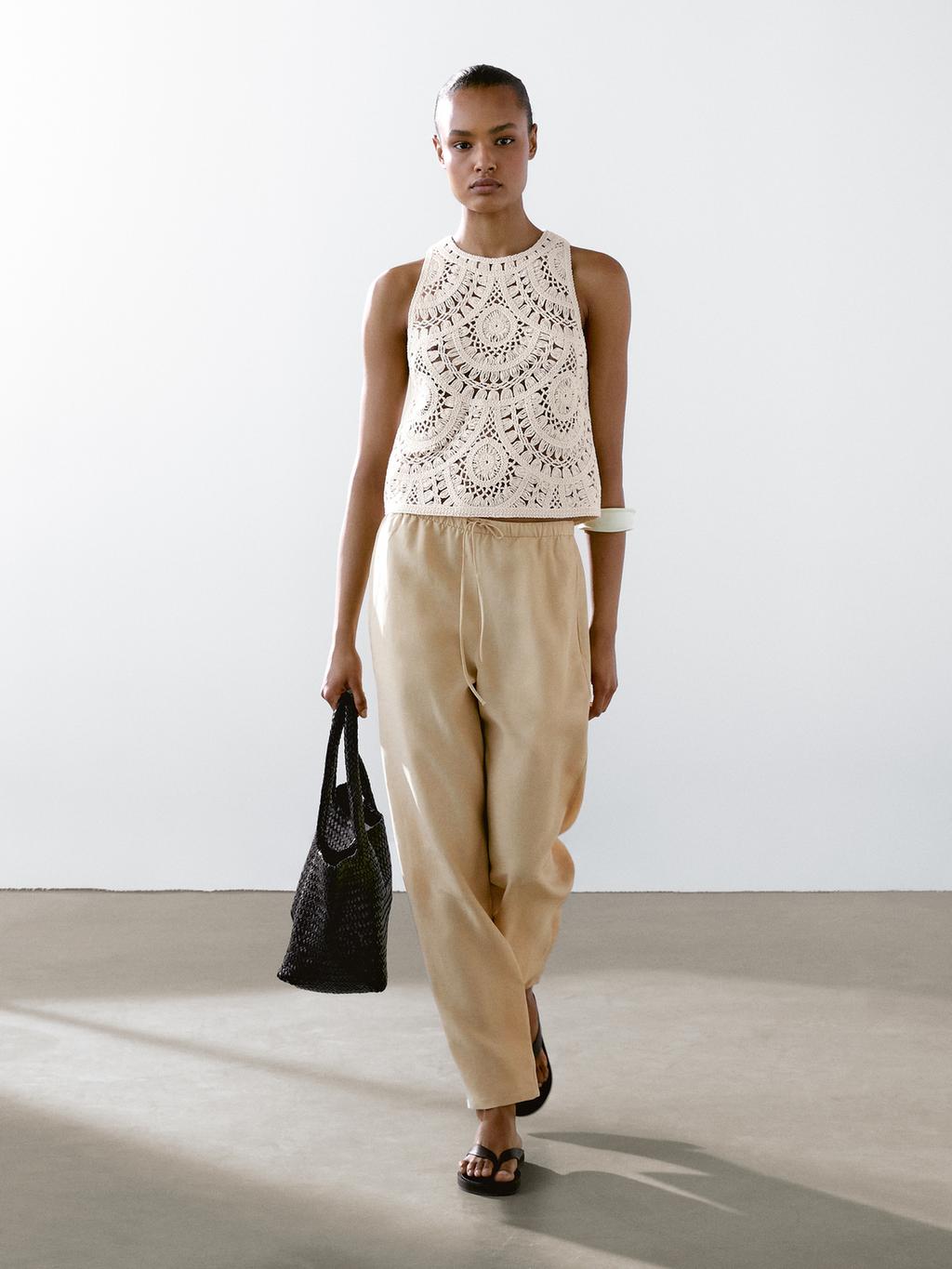 Flowing linen blend barrel fit trousers