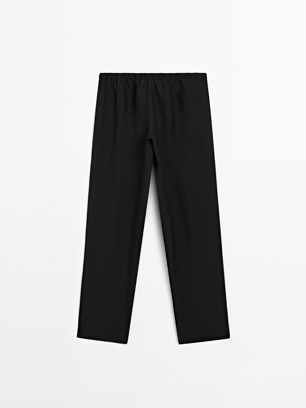 Flowing linen blend barrel fit trousers