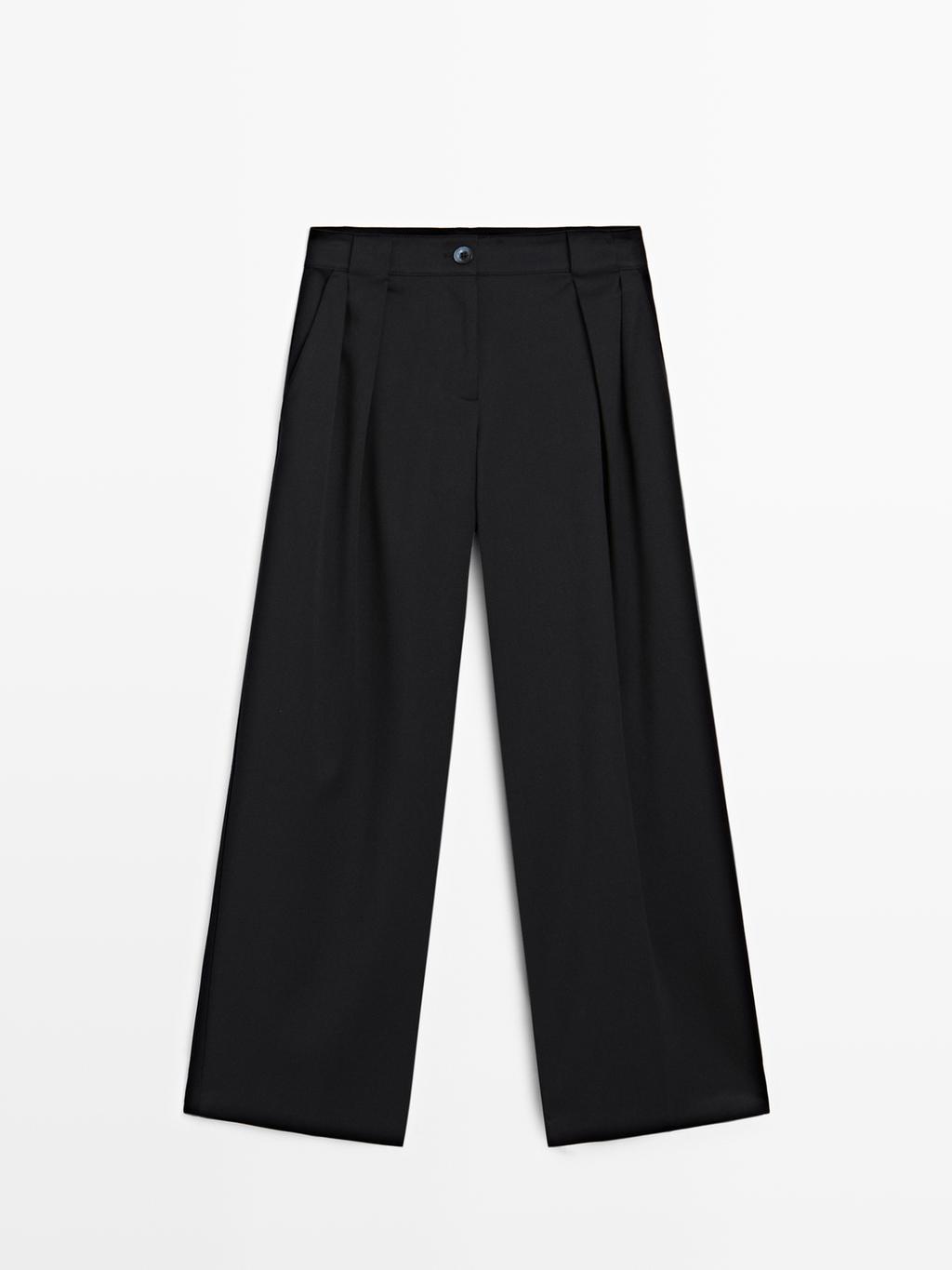 Darted wide-leg trousers