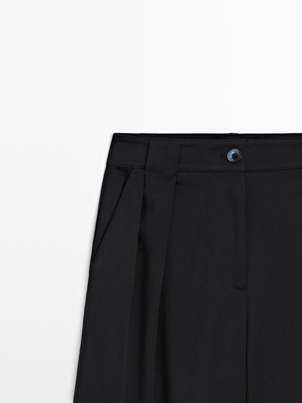 Darted wide-leg trousers