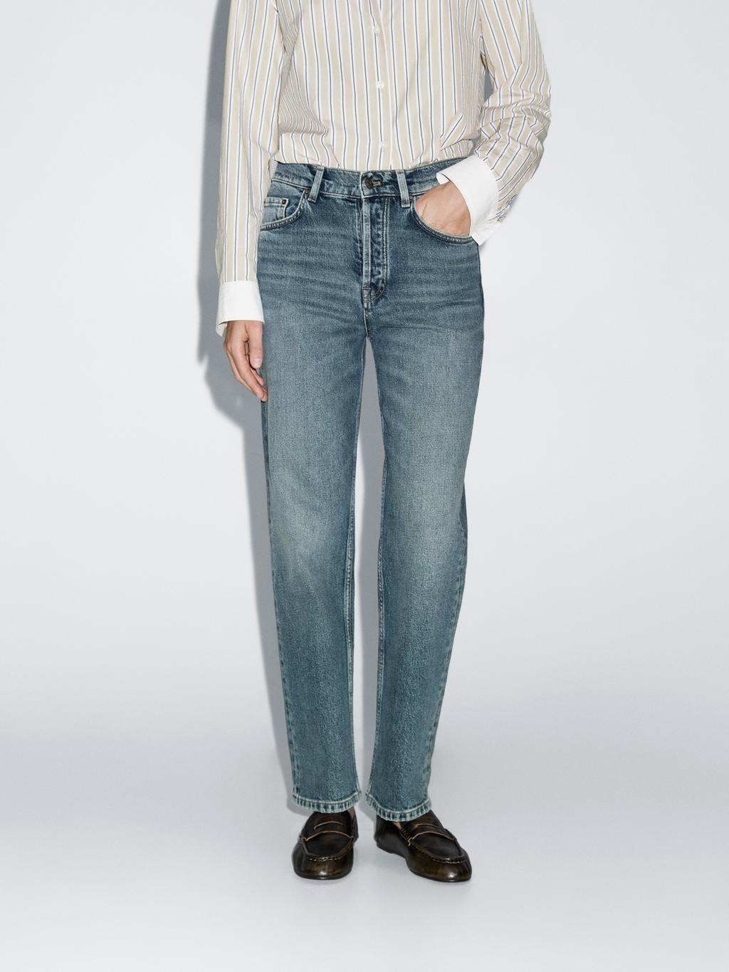 High-waist straight-leg cropped comfort jeans