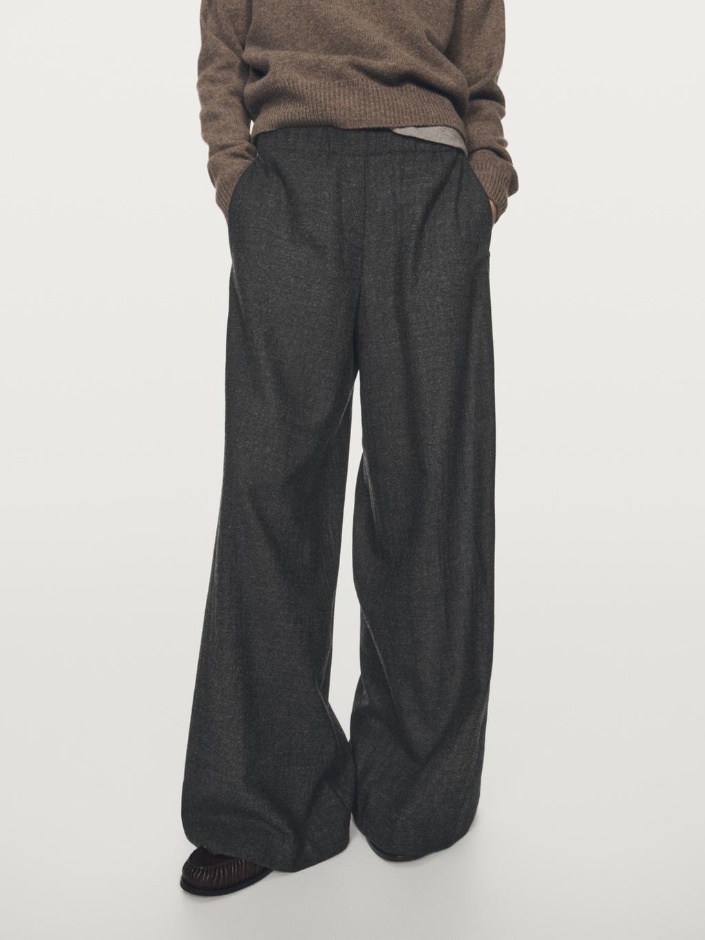 100% wool wide-leg textured trousers