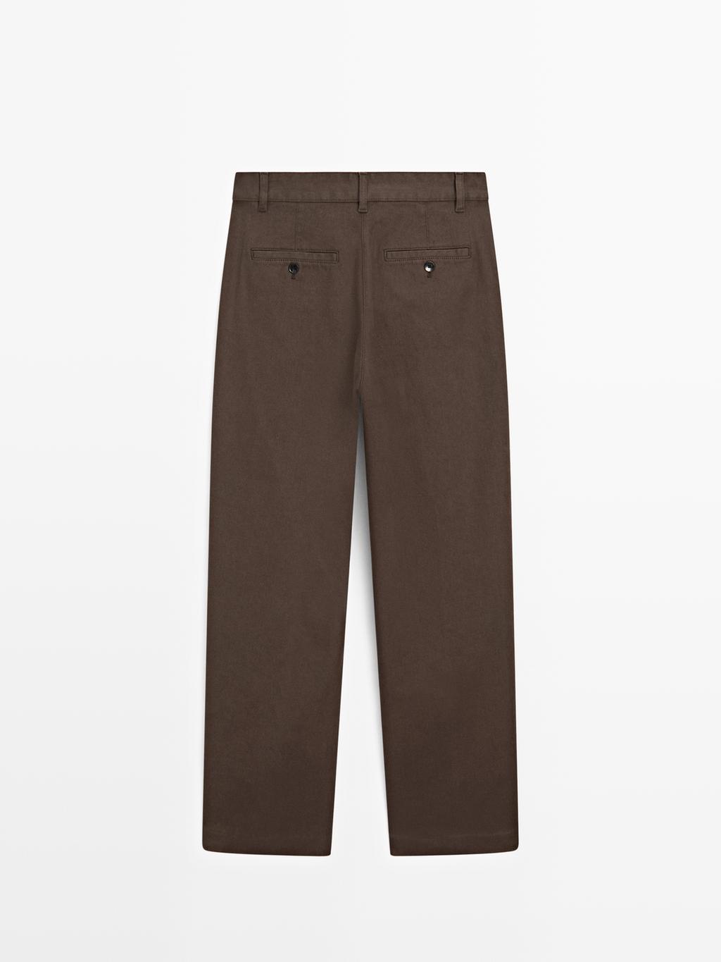 Straight-leg cotton blend trousers