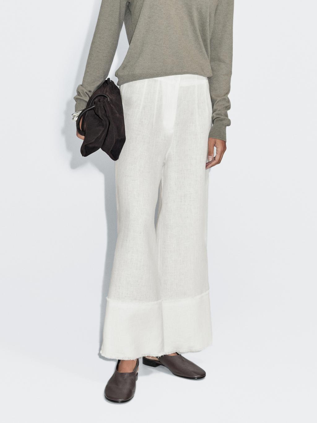 100% linen trousers with frayed detail