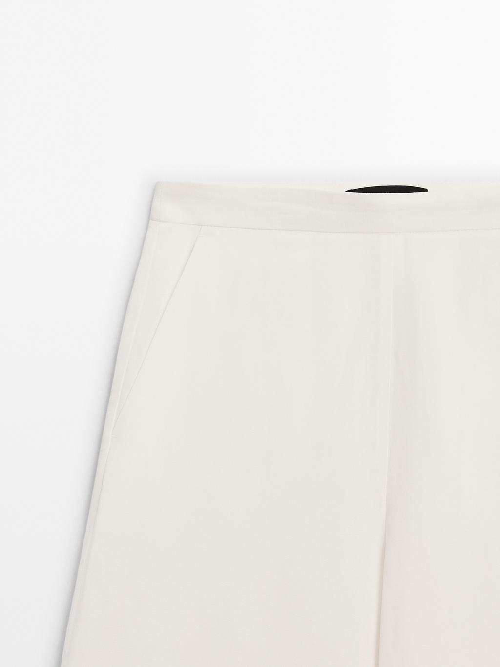 Straight fit flowing linen blend trousers