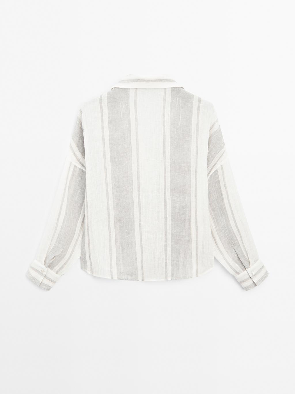 Flowing striped linen blend blouse