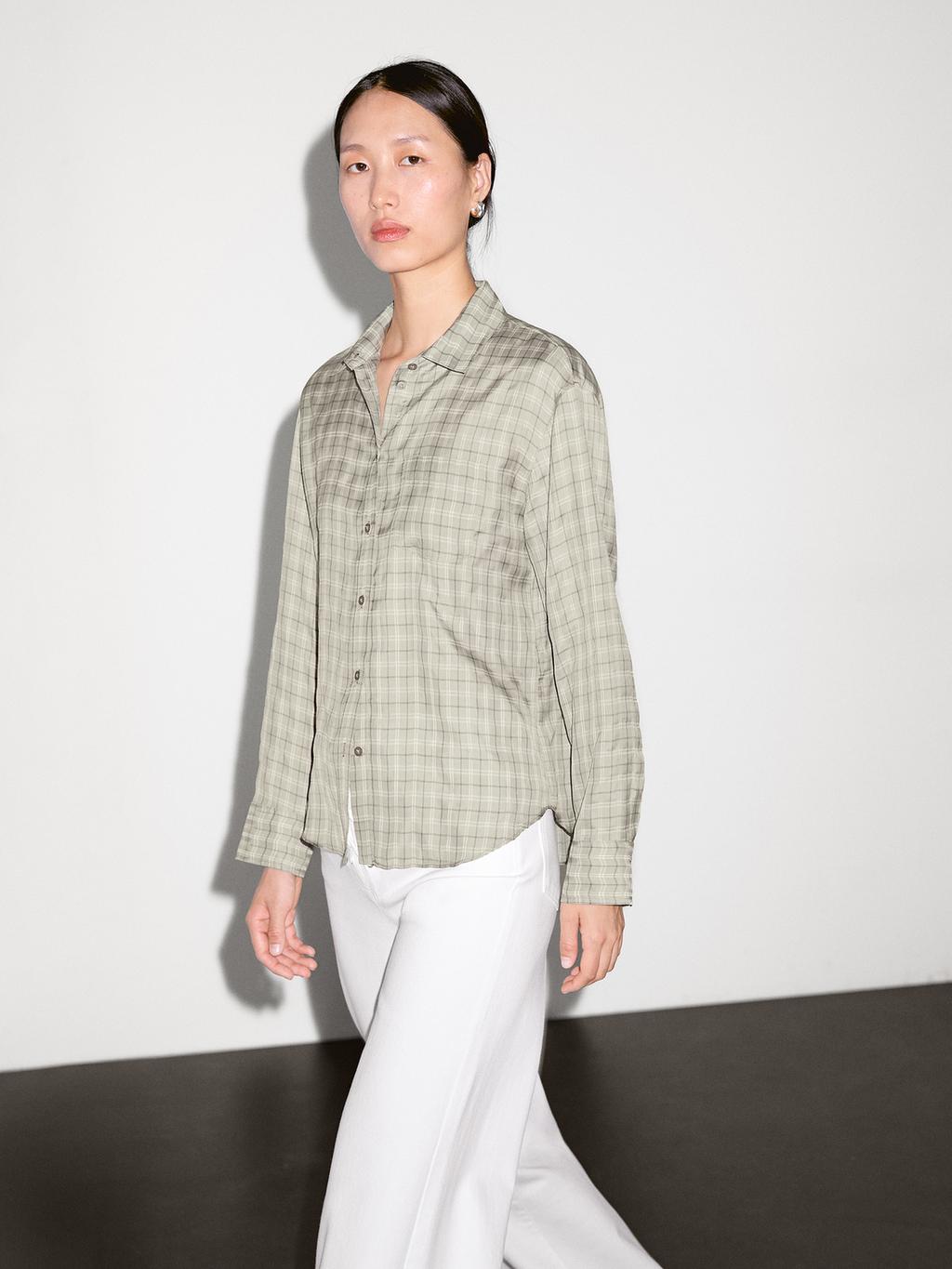 Flowing 100% cupro check shirt